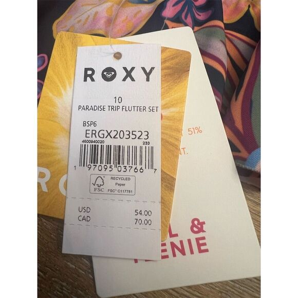 NWT Roxy Girls' Paradise Trip Flutter Floral Swim Top Size 10 Black - Picture 7 of 9